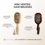 TELETIES Mini Vented Hair Brush with quick-heat plate, vented design, removable cleaner, and comfortable grip