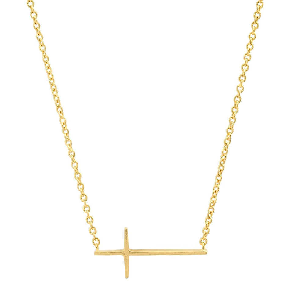 Gold simple chain cross necklace by Tai Jewelry on white background