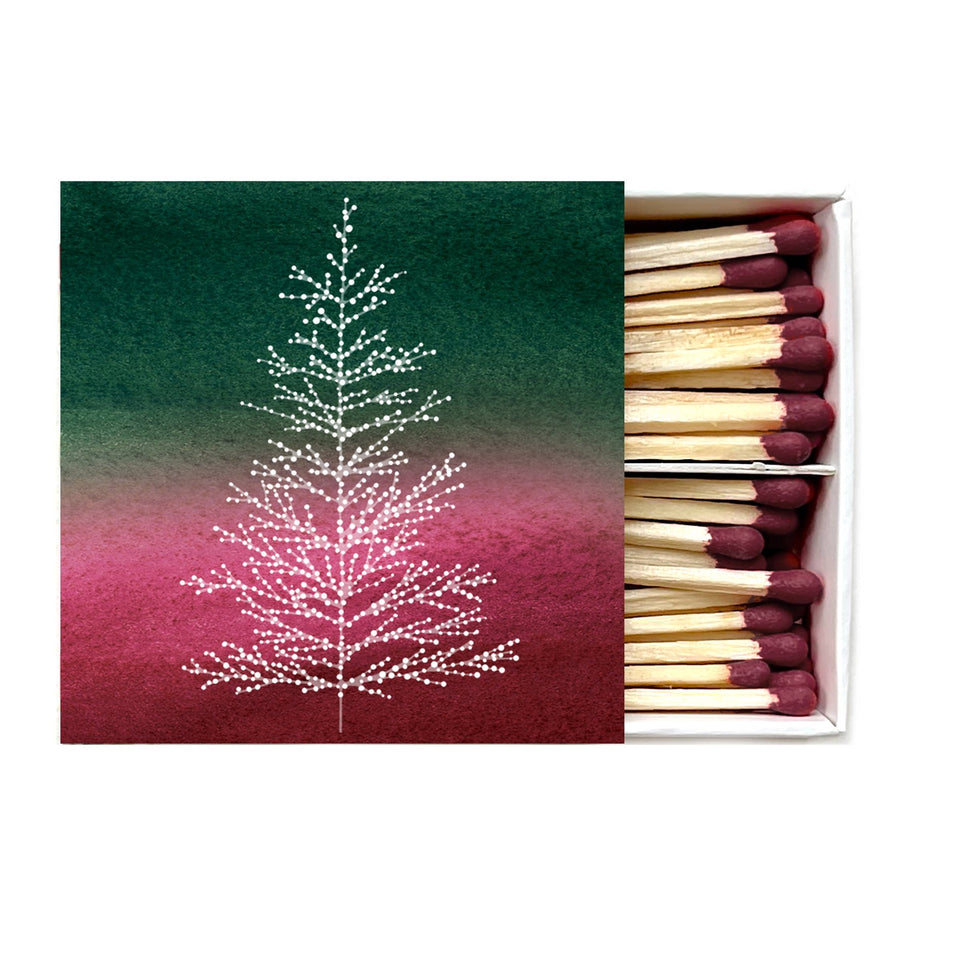 Christmas Tree Matches Holiday Candle Matches with burgundy matchheads in decorative box