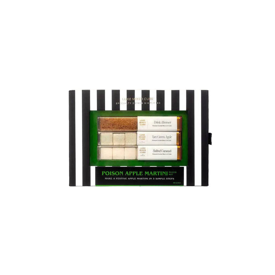 Poison Apple Martini Mixer Cubes set with three flavors: Drink Shimmer, Tart Green Apple, and Salted Caramel