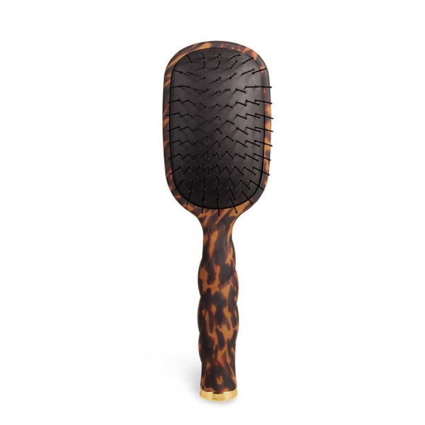 TELETIES Detangler Hair Brush for Fine Hair in tortoise pattern with black bristles and gold-toned ferrule