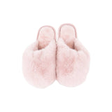 Light pink faux fur jumbo slippers with soft plush upper and comfortable sole design