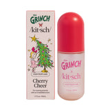 The Grinch x Kitsch Cherry Cheer Hair Perfume bottle and packaging box displayed together