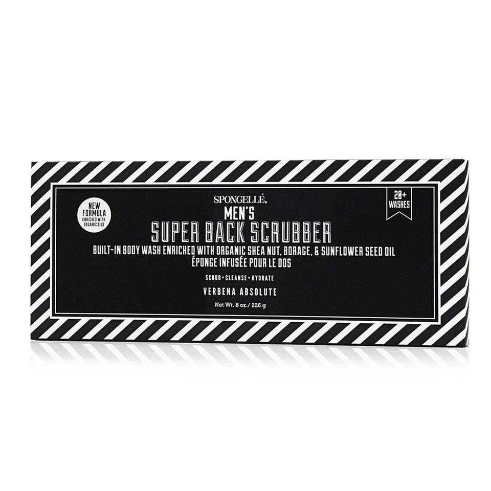 Spongellé Men's Super Back Scrubber body wash sponge with verbena scent, 9 oz