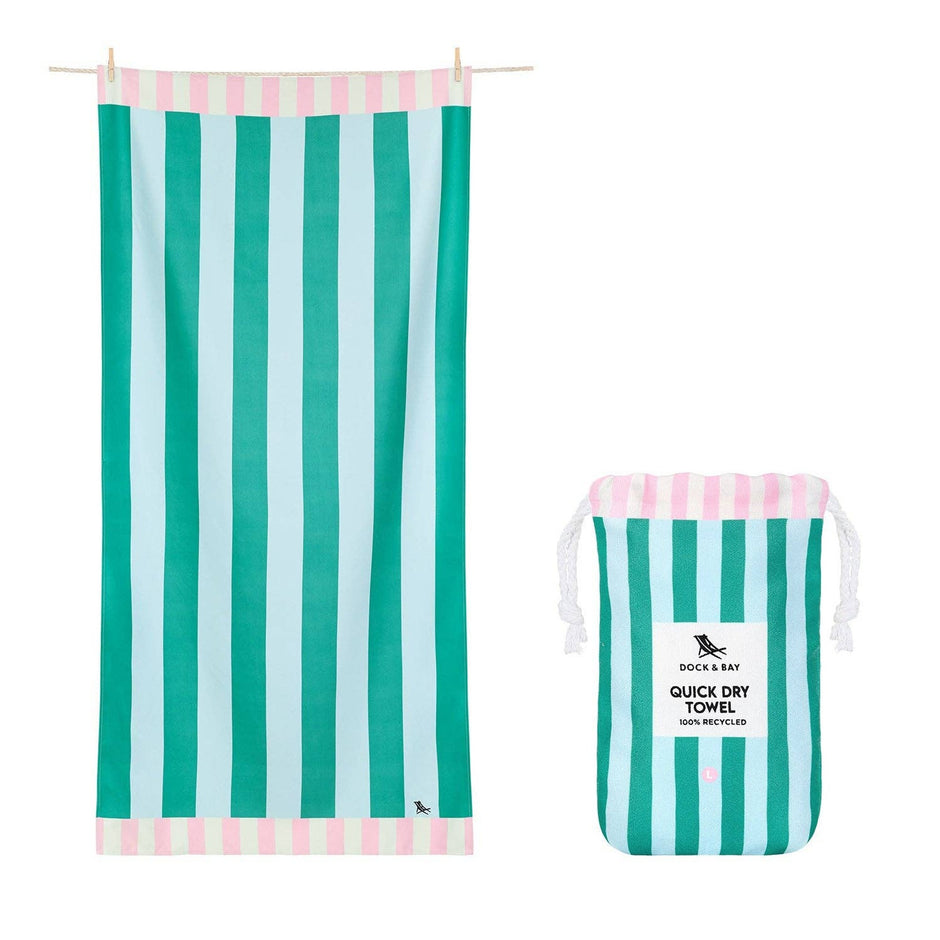Dock & Bay Quick Dry Towel in Pastel Pier stripe pattern with matching travel pouch