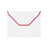 White envelope with red flap detail on neutral background