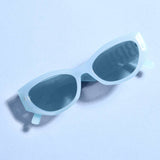 Light blue bride sunglasses with dark tinted lenses on white background