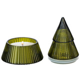 Fraser Fir soy candle in ribbed glass tree jar shown in two views - wide bowl and tall cone shapes