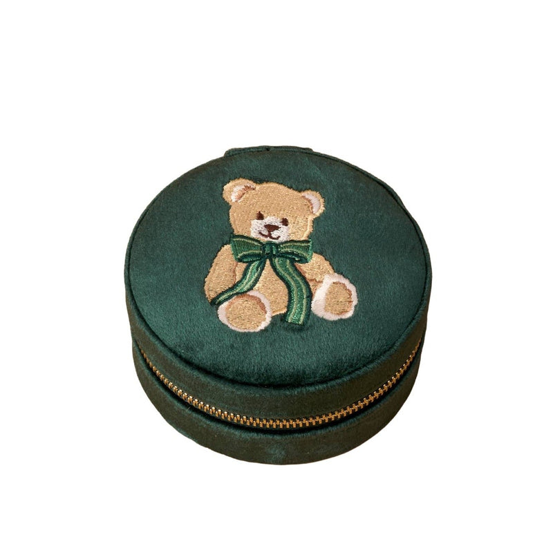 THE DARLING EFFECT | Round Velvet Jewelry Case - Teddy Bear Theo
