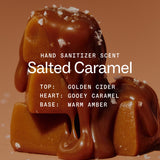 Salted Caramel hand sanitizer with scent notes: golden cider, gooey caramel, warm amber