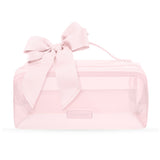 Ballet Pink Bow Jelly Cosmetic Bag with pink ribbon bow on white background