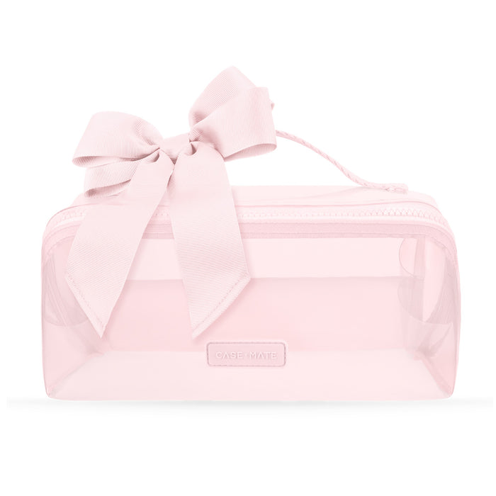 Ballet Pink Bow Jelly Cosmetic Bag with pink ribbon bow on white background