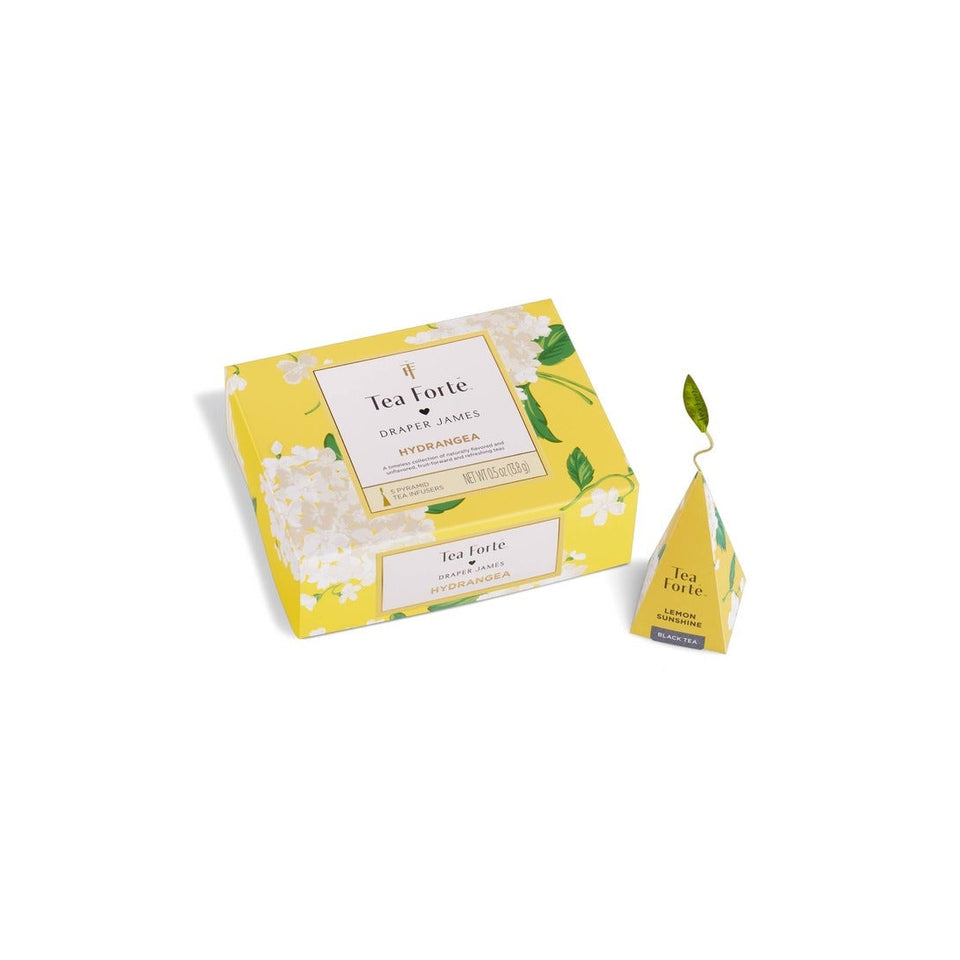 Tea Forte Hydrangea Mini Petite Presentation Box with individual tea sachets on white background