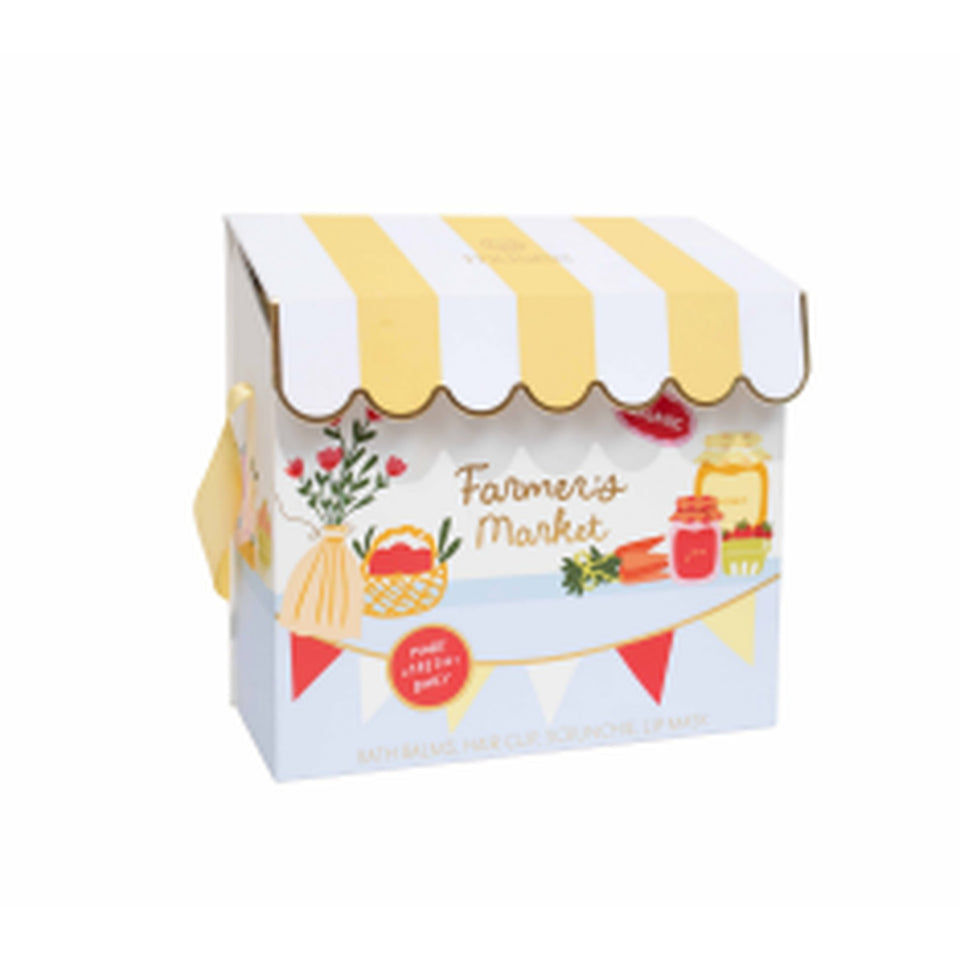 MUSEE Farmers Market Gift Set box with yellow and white striped awning design on white background