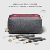 Westman Atelier Refining Brush Edit travel case with Spot Check, Baby Blender, Eye Shadow II and Eye Shadow I brushes labeled