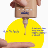 SuperGoop foundation bottle with application instructions on a white background