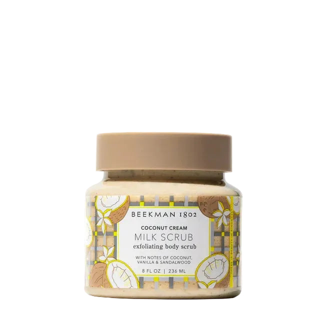 Jar of Beekman 1802 Coconut Cream Milk Scrub on a white background