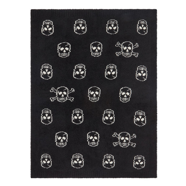 CozyChic Skull Baby Stroller Blanket in Black / Cream, laid flat
