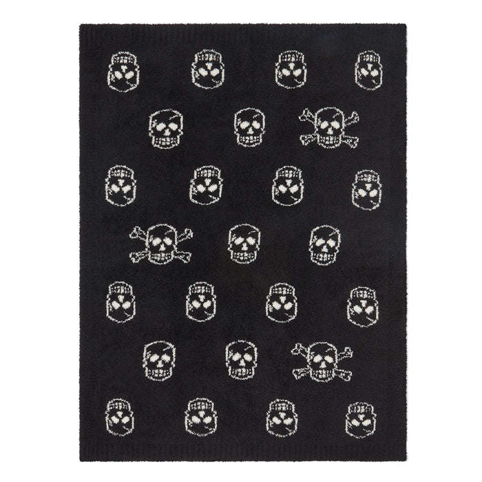 CozyChic Skull Baby Stroller Blanket in Black / Cream, laid flat