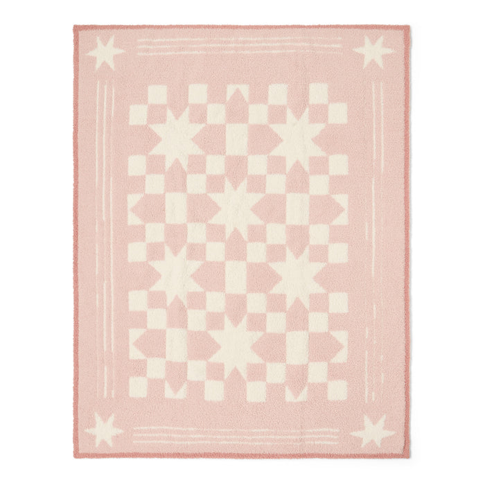 CozyChic Star Quilt Baby Stroller Blanket in Dusty Rose Multi, laid flat
