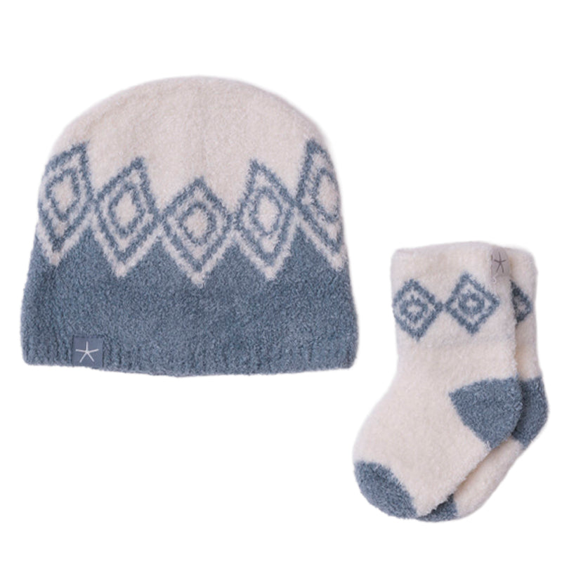 BAREFOOT-DREAMS-Cozychic-Lite®-Baby-Fair-Isle-Beanie-&-Sock-Set-blue