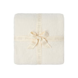 CozyChic Rib Blanket Stitch Throw in Cream / Java, folded and tied with a ribbon bow