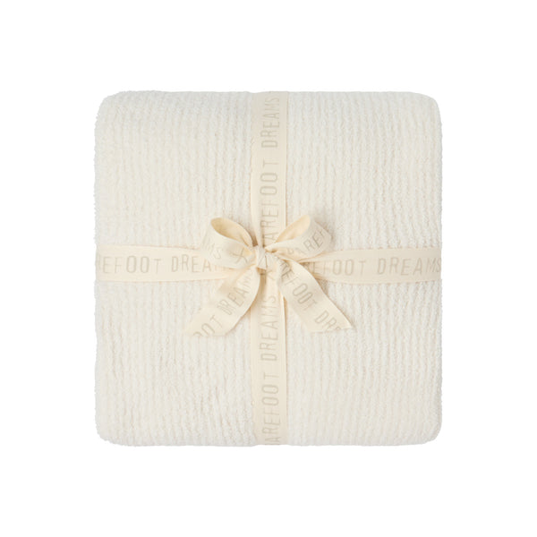 CozyChic Rib Blanket Stitch Throw in Cream / Java, folded and tied with a ribbon bow