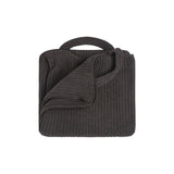 BAREFOOT DREAMS | CozyChic® Rib Travel Blanket — carbon, CozyChic Rib Travel Blanket in Carbon, folded with its carry handle