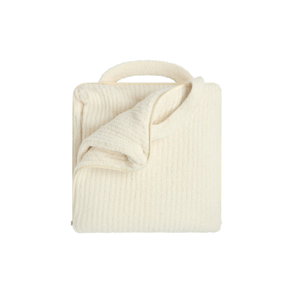 cream, CozyChic Rib Travel Blanket in Cream, folded with its carry handle