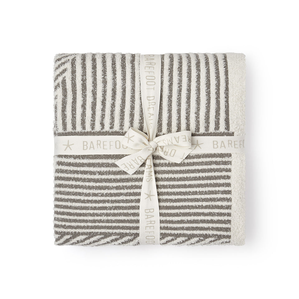 BAREFOOT DREAMS | CozyChic® Cotton Linea Mixed Stripe Throw - Cream/Pewter