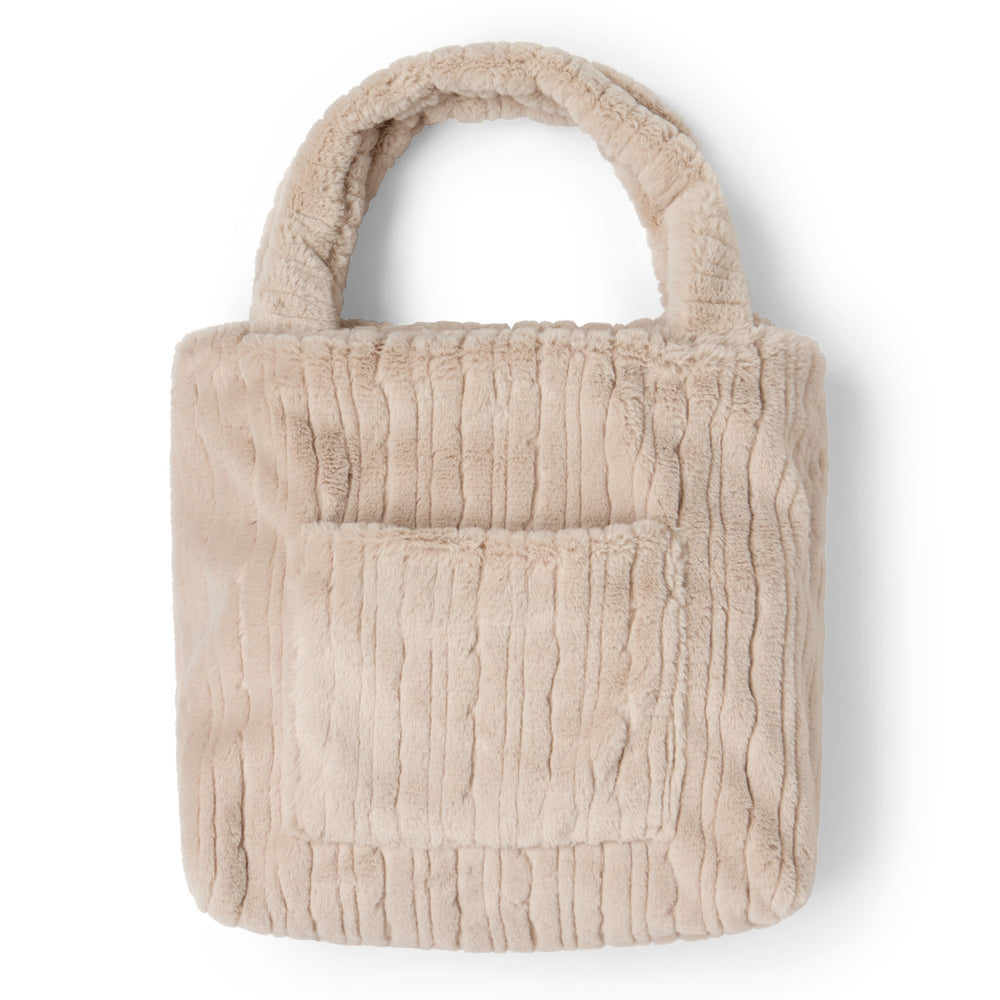 Matching faux fur carry bag in Sandstone