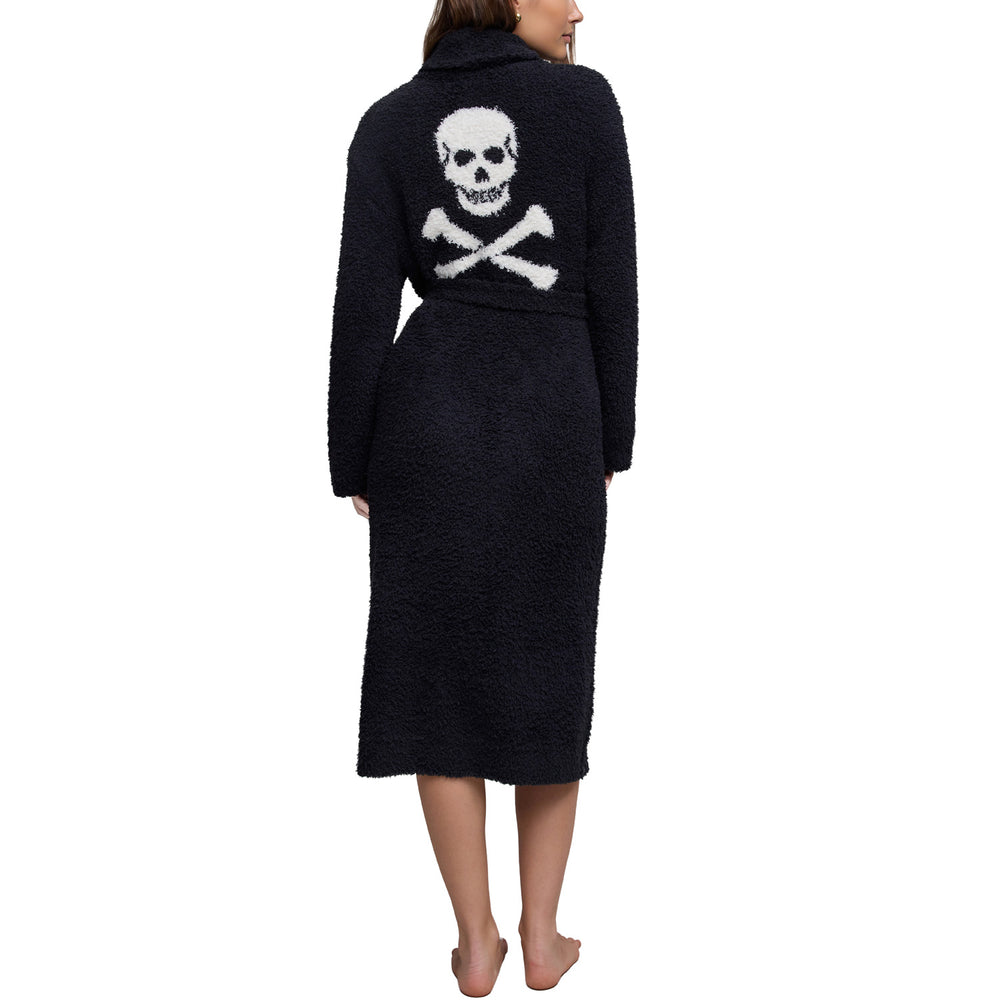 Back of the Skull and Bones Robe in Black with a white skull and crossbones graphic