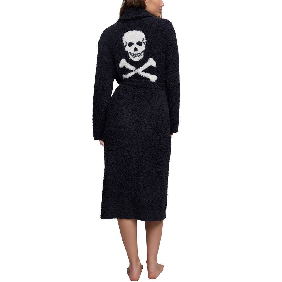 Back of the Skull and Bones Robe in Black with a white skull and crossbones graphic