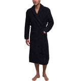 Model wearing the Skull and Bones Robe in Black, front view