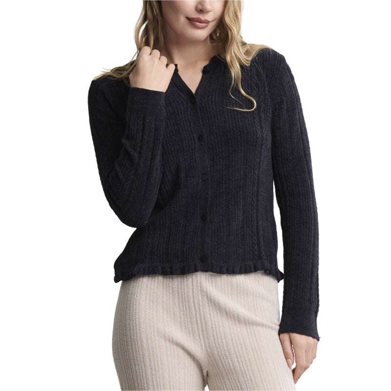 BAREFOOT-DREAMS-CozyChic-Cable-Knit-Cardigan-black-front