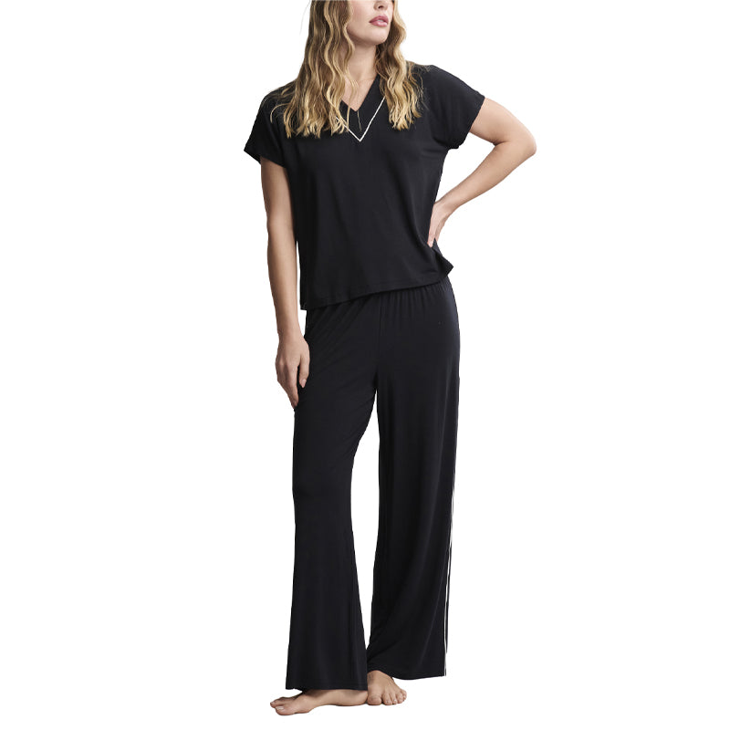 BAREFOOT DREAMS | Luxe Milk Jersey Piped Short Sleeve Pant Set
