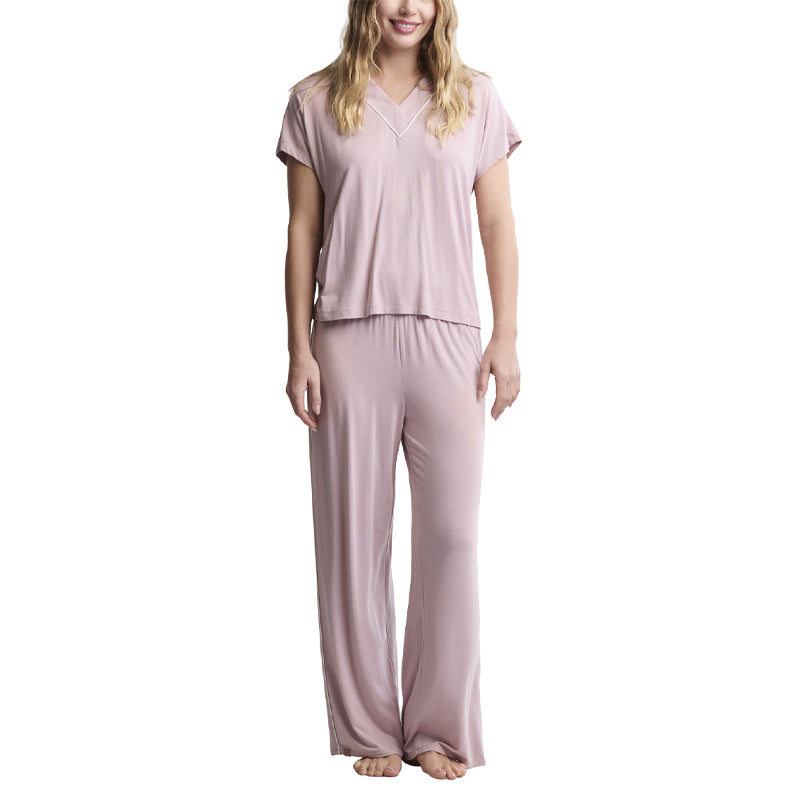 barefoot-dreams-luxe-milk-jersey-piped-short-sleeve-pant-set-teaberry-front