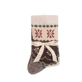CozyChic Lined FairIsle Slipper Socks in Umber Multi, folded and tied with a ribbon bow