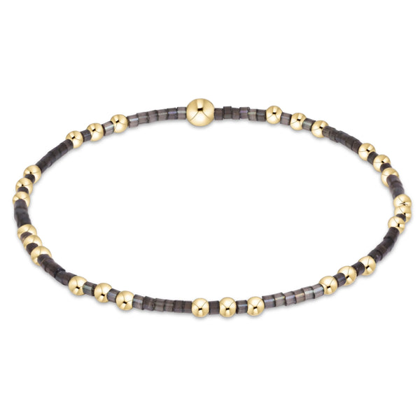 eNewton Hope Joy bracelet in Moonlight with 2mm seed beads and 14kt gold-filled beads on a stretch cord