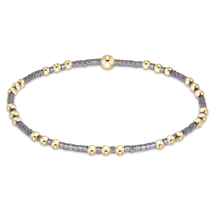 eNewton Hope Joy bracelet in Morning Mist with 2mm seed beads and 14kt gold-filled beads on a stretch cord