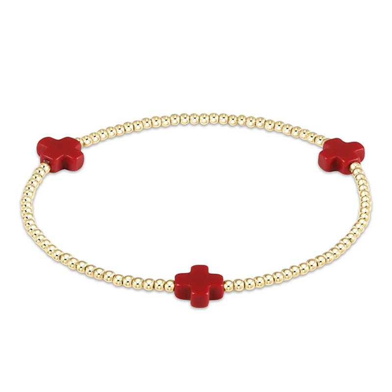 ENEWTON-Signature-Cross-Gold-Pattern-2mm-Bead-Bracelet-Red