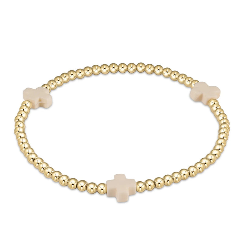 ENEWTON-Signature-Cross-Gold-Pattern-3mm-Bead-Bracelet-Off-White