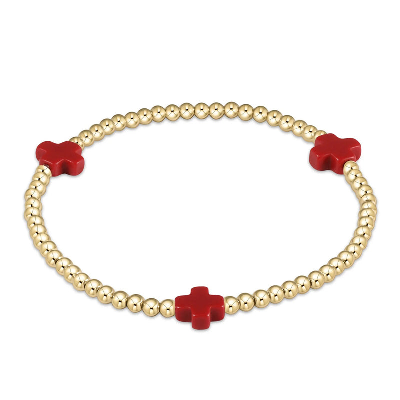 ENEWTON-Signature-Cross-Gold-Pattern-3mm-Bead-Bracelet-Red