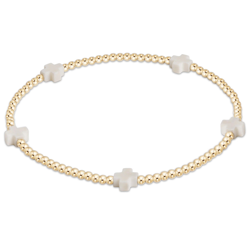 ENEWTON Signature Cross Small 2mm Gold Bracelet Off White