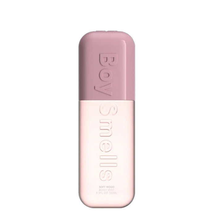 Pink and white container with 'Boy Smells' branding on a white background