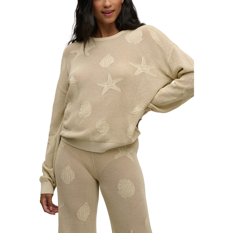 BAREFOOT DREAMS | Sunbleached Shell Motif Crew Neck Pullover - Stone
