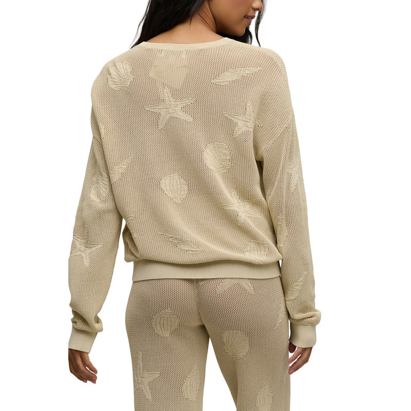 BAREFOOT DREAMS | Sunbleached Shell Motif Crew Neck Pullover - Stone
