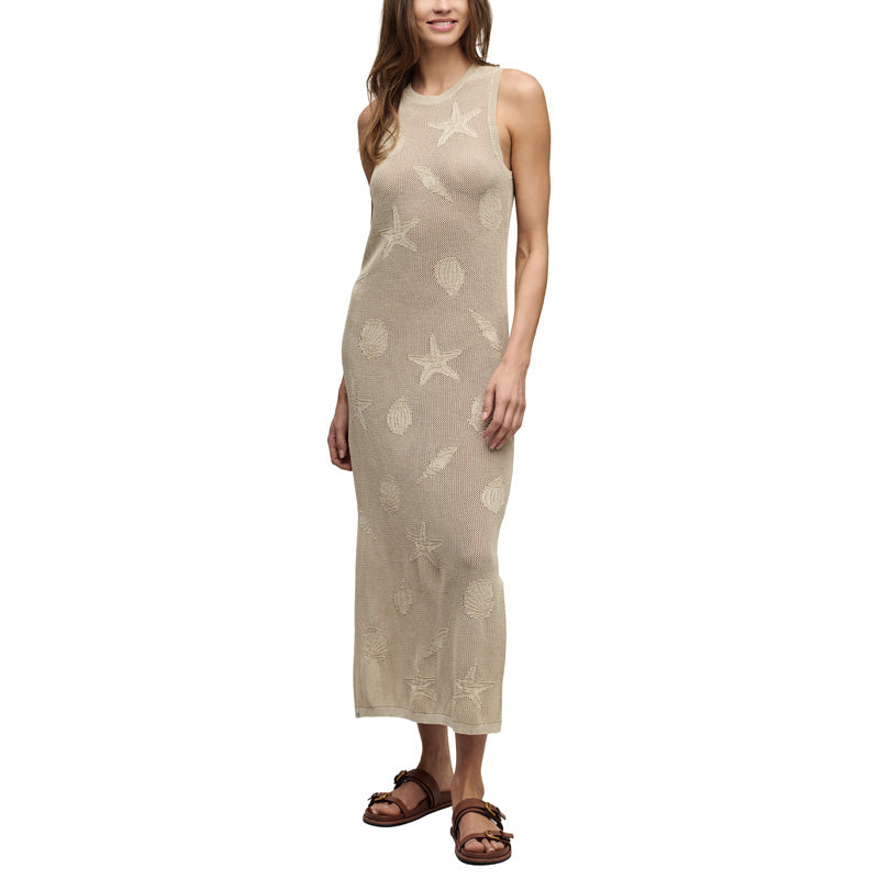BAREFOOT DREAMS | Sunbleached Shell Motif Crew Midi Dress - Stone