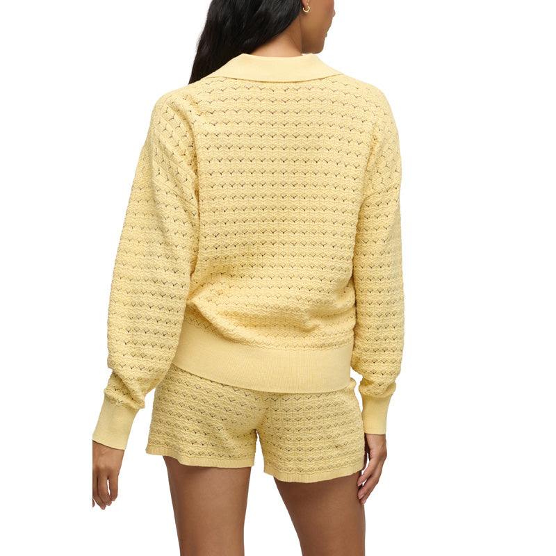 BAREFOOT DREAMS | Heathered Cotton Tulip Pointelle Collared Pullover - Canary
