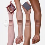 Westman Atelier Toujours Fête eyeshadow palette swatched on four skin tones